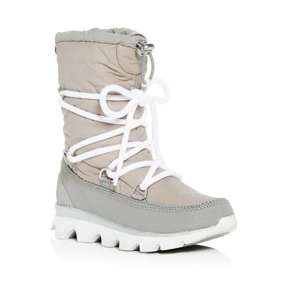 Sorel Kinetic Waterproof Cold Weather Platform Boots Women Sz 8 Grey White - Picture 1 of 13